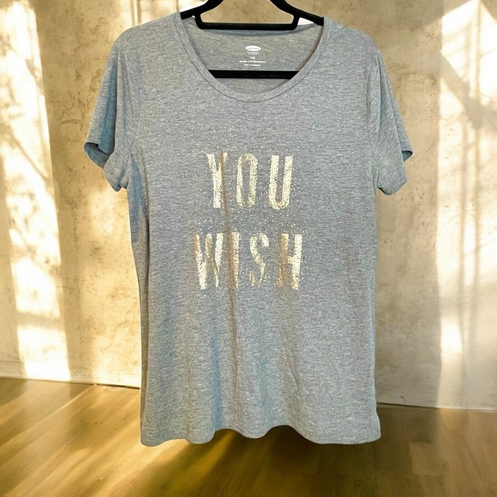 Women’s gray tee You Wish in gold letters